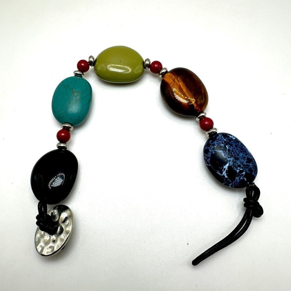 SALE! Chaps stone and faux stone and beaded bracelet‎ with button toggle clasp!
